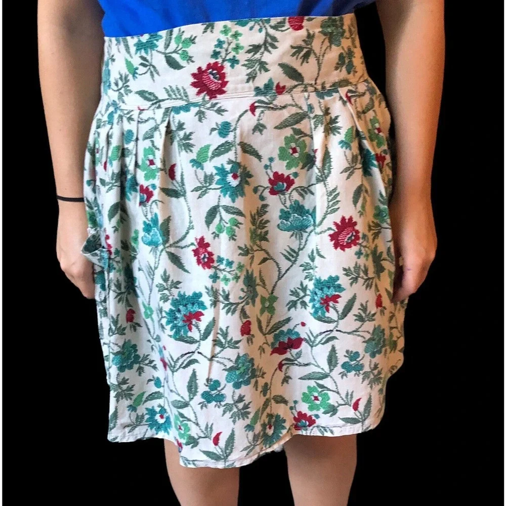 Vintage Floral Print Half Apron Tie Back Rick Rack Granny Chic 40's 50's Pocket
